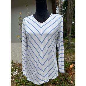 Chico’s Lightweight Long Sleeve Shirt Size 1 (US 8)  - White with Blue Stripes